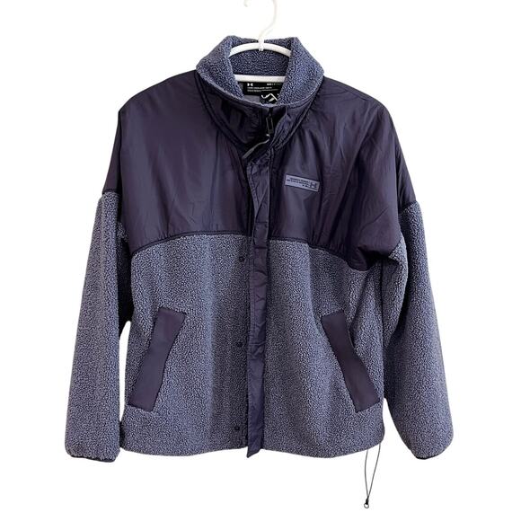 Under Armour Women’s Small Sherpa Fleece Jacket Blue Zip Up Loose Fit - Picture 2 of 14